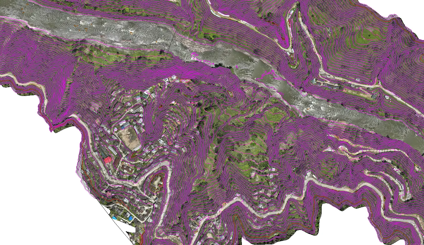 Orthomosaic with contour overlay derived from LiDAR terrain model
